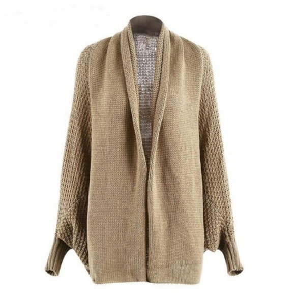 Oversized Batwing Khaki Cardigan Shrug Sweater - Picture 6 of 8